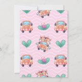 ピンクの牛ピンクの車ツインガールズベビーシャワーでドライブ 招待状 (裏面)