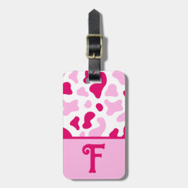 ピンクの牛プリント、カラーブロックキッドのイニシャル ラゲッジタグ