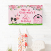 ピンクの牛小屋の女の子の2歳の誕生日バナー 横断幕 (インサイチュ)