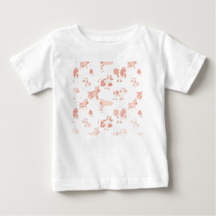 ピンクの牛柄パターン かわいいパステル動物柄 ベビーTシャツ
