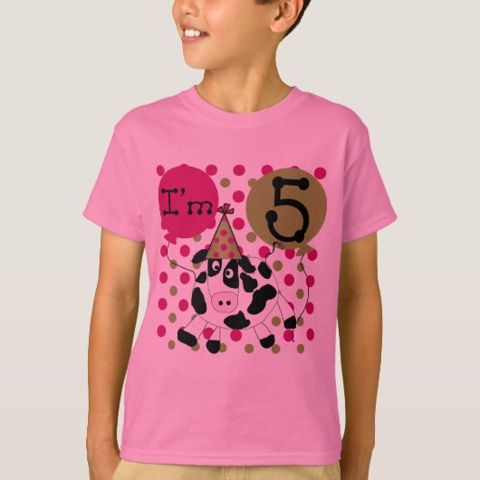 ピンクの牛5誕生日Tシャツとギフト Tシャツ (正面)
