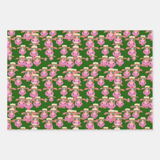 ピンクの牛 ラッピングペーパーシート (正面)