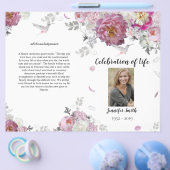 ピンクの牡丹あじさいハミングバード葬儀プログラム チラシ (シングル)