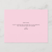 ピンクの牡丹が私の提案になるメイド・オブ・オーナー(花嫁付き添い人) インビテーションポストカード (裏面)