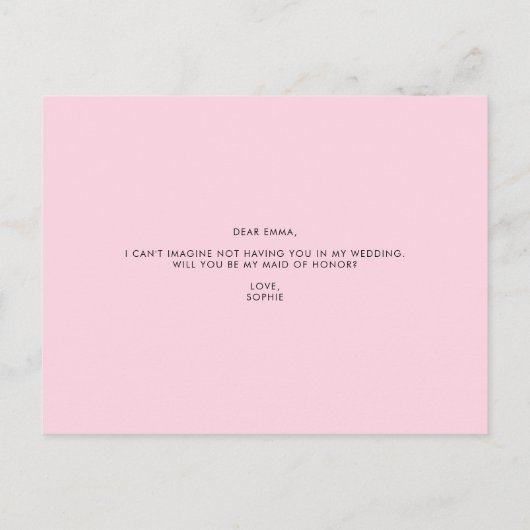 ピンクの牡丹が私の提案になるメイド・オブ・オーナー（花嫁付き添い人） インビテーションポストカード (裏面)