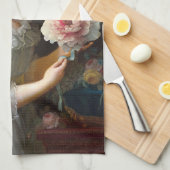 ピンクの牡丹とマリー・アントワネット キッチンタオル (四つ折り)