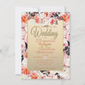 ピンクの牡丹とユーカリ葉ス・ブケ結婚ス 招待状 (正面)