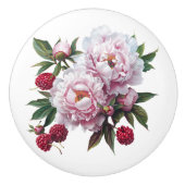 ピンクの牡丹とラズベリー セラミックノブ (正面)