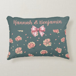 ピンクの牡丹と弓のパターン アクセントクッション