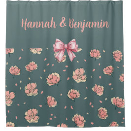 ピンクの牡丹と弓のパターン シャワーカーテン