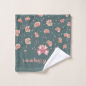 ピンクの牡丹と弓のパターン バスタオルセット (ウォッシュタオル)