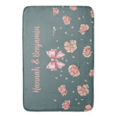 ピンクの牡丹と弓のパターン バスマット (正面縦)