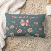 ピンクの牡丹と弓のパターン ランバークッション (ブランケット)