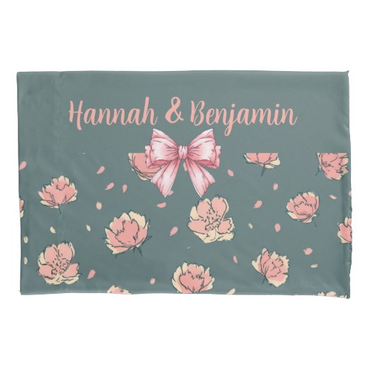 ピンクの牡丹と弓のパターン 枕カバー (正面)