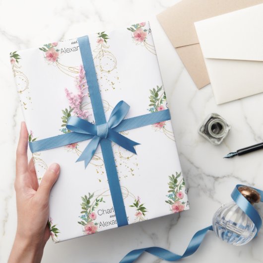 ピンクの牡丹と抽象芸術金ゴールド名 ラッピングペーパー (ギフト)