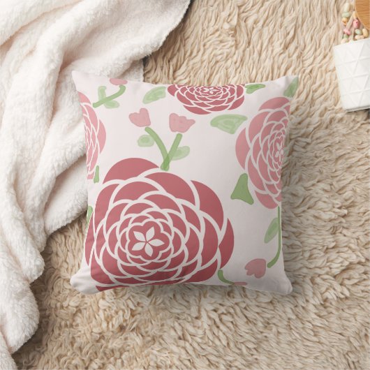 ピンクの牡丹と水彩フローラ クッション (ブランケット)