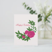 ピンクの牡丹と白い花誕生日 ポストカード (スタンド正面)