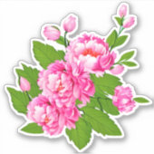 ピンクの牡丹と緑葉の シール (正面)