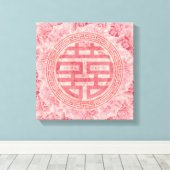 ピンクの牡丹に二重の幸福のシンボル キャンバスプリント (インサイチュ (ウッドフロア))