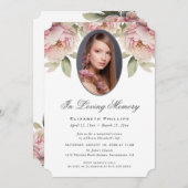 ピンクの牡丹のフローラ写真を愛の記憶に 招待状 (正面/裏面)