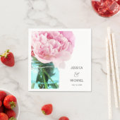 ピンクの牡丹のメイスンパーソナライズされたジャー結婚ズ スタンダードカクテルナプキン (インサイチュ)