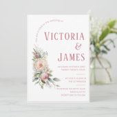 ピンクの牡丹のモダン水結婚色 招待状 (スタンド正面)