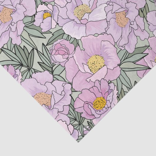 ピンクの牡丹の咲く模様 薄葉紙 (詳細)