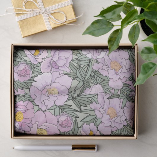 ピンクの牡丹の咲く模様 薄葉紙 (ギフト)