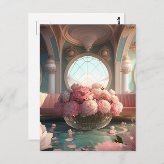 ピンクの牡丹の夢の部屋 ポストカード (正面/裏面)