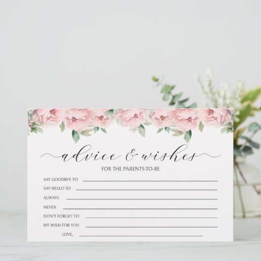 ピンクの牡丹の女の子の赤ちゃんシャワーアドバイスウィッシュカード 便箋 (スタンド正面)