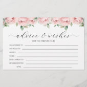 ピンクの牡丹の女の子の赤ちゃんシャワーアドバイスウィッシュカード 便箋 (正面)