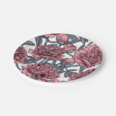 ピンクの牡丹の庭 ペーパープレート (アングル)