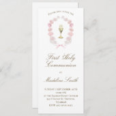 ピンクの牡丹の最初の聖餐会 招待状 (正面/裏面)