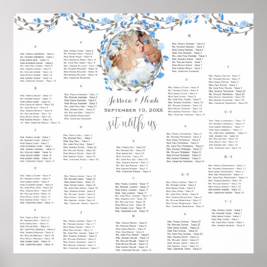 ピンクの牡丹の木目写真結婚のシーティングチャート ポスター (正面)