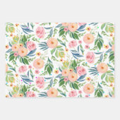 ピンクの牡丹の水彩模様 ラッピングペーパーシート (正面)