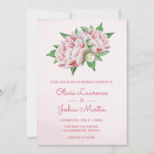ピンクの牡丹の水彩画 ウェディング招待状 招待状 (正面)