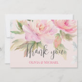 ピンクの牡丹の水結婚色のサンキューカード サンキューカード (正面)