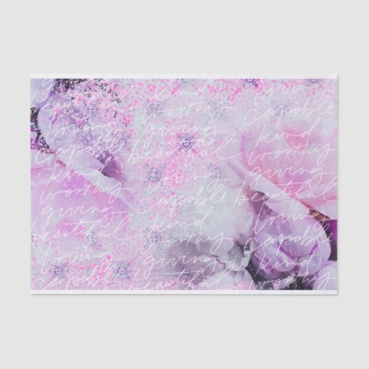 ピンクの牡丹の花と手書きの文字オーバーレイ 薄葉紙 (正面)