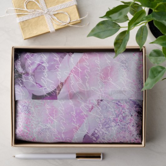 ピンクの牡丹の花と手書きの文字オーバーレイ 薄葉紙 (ギフト)