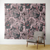 ピンクの牡丹の花と蛾 タペストリー (インサイチュ(横))