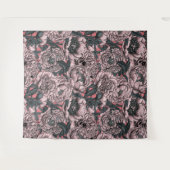 ピンクの牡丹の花と蛾 タペストリー (正面(横))