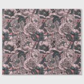 ピンクの牡丹の花と蛾 ラッピングペーパー (フラット)