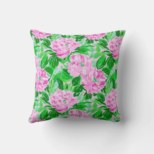 ピンクの牡丹の花のパターン クッション (裏面)