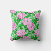 ピンクの牡丹の花のパターン クッション (正面)
