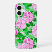 ピンクの牡丹の花のパターン iPhone 16ケース (裏面)