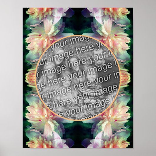 ピンクの牡丹の花のフレームあなたの写真を追加 ポスター (正面)