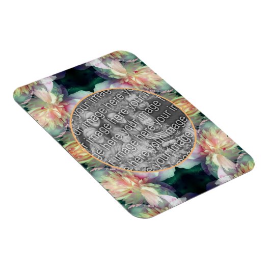 ピンクの牡丹の花のフレームあなたの写真を追加 マグネット (右側)