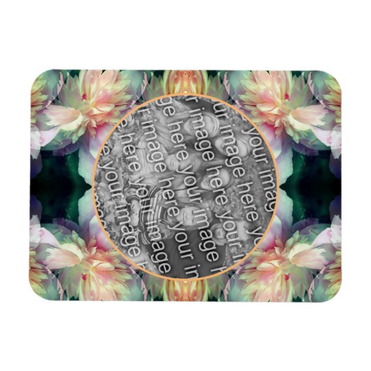 ピンクの牡丹の花のフレームあなたの写真を追加 マグネット (横)