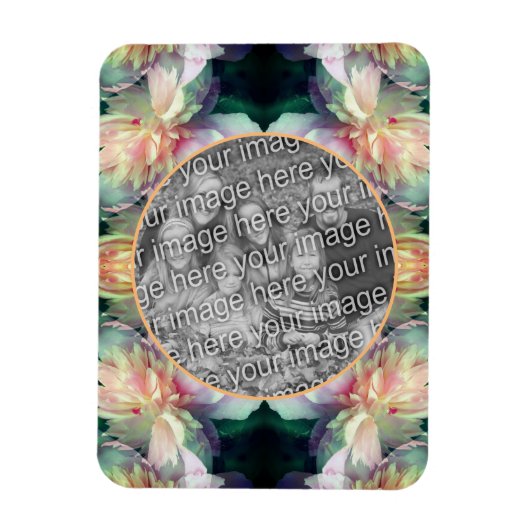 ピンクの牡丹の花のフレームあなたの写真を追加 マグネット (縦)