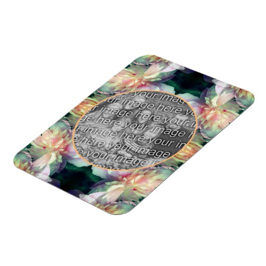 ピンクの牡丹の花のフレームあなたの写真を追加 マグネット (左側)